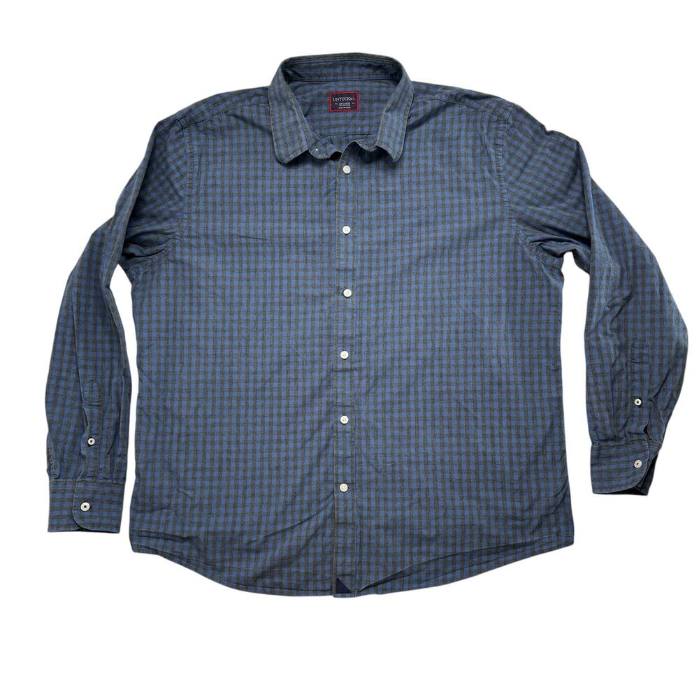 UNTUCKIT Blue Gray Plaid Long Sleeve Button Up Shirt Size XXL Mens Cotton